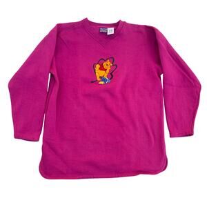 Vintage 90s Winnie The Pooh 100 Acre Disney Sweatshirt Size Large Pink V Neck